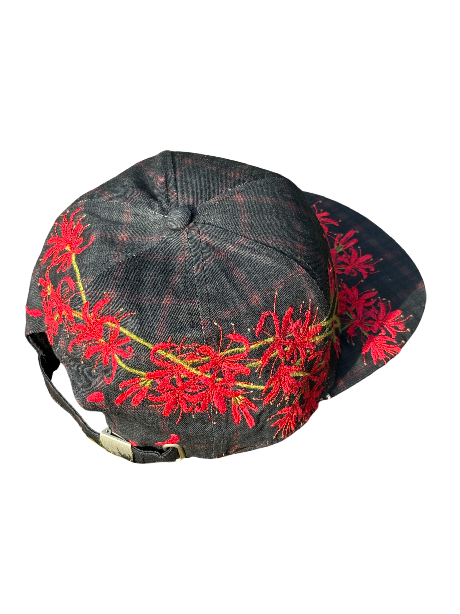 "spiderlily" embroidered satin-lined cap