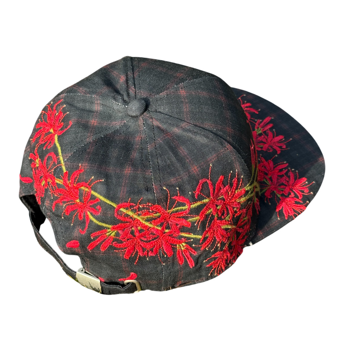 "spiderlily" embroidered satin-lined cap
