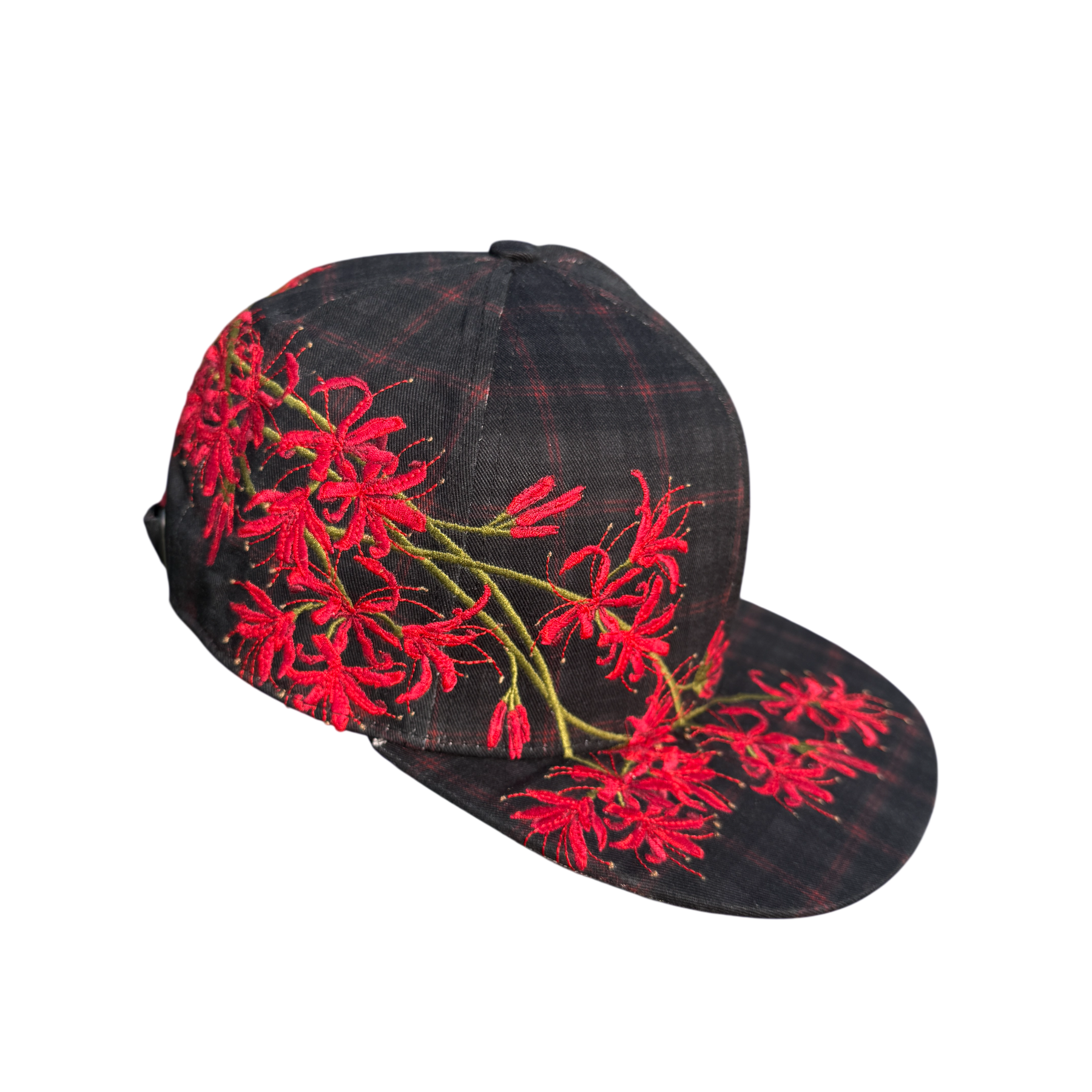 "spiderlily" embroidered satin-lined cap