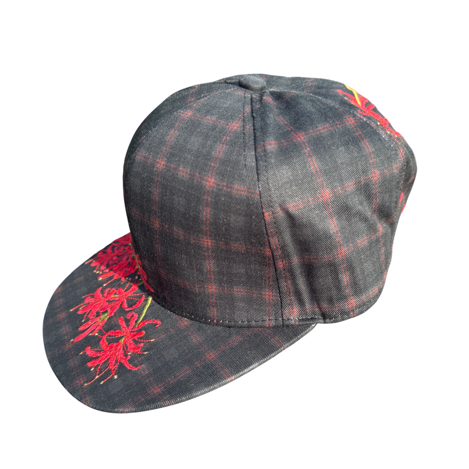 "spiderlily" embroidered satin-lined cap