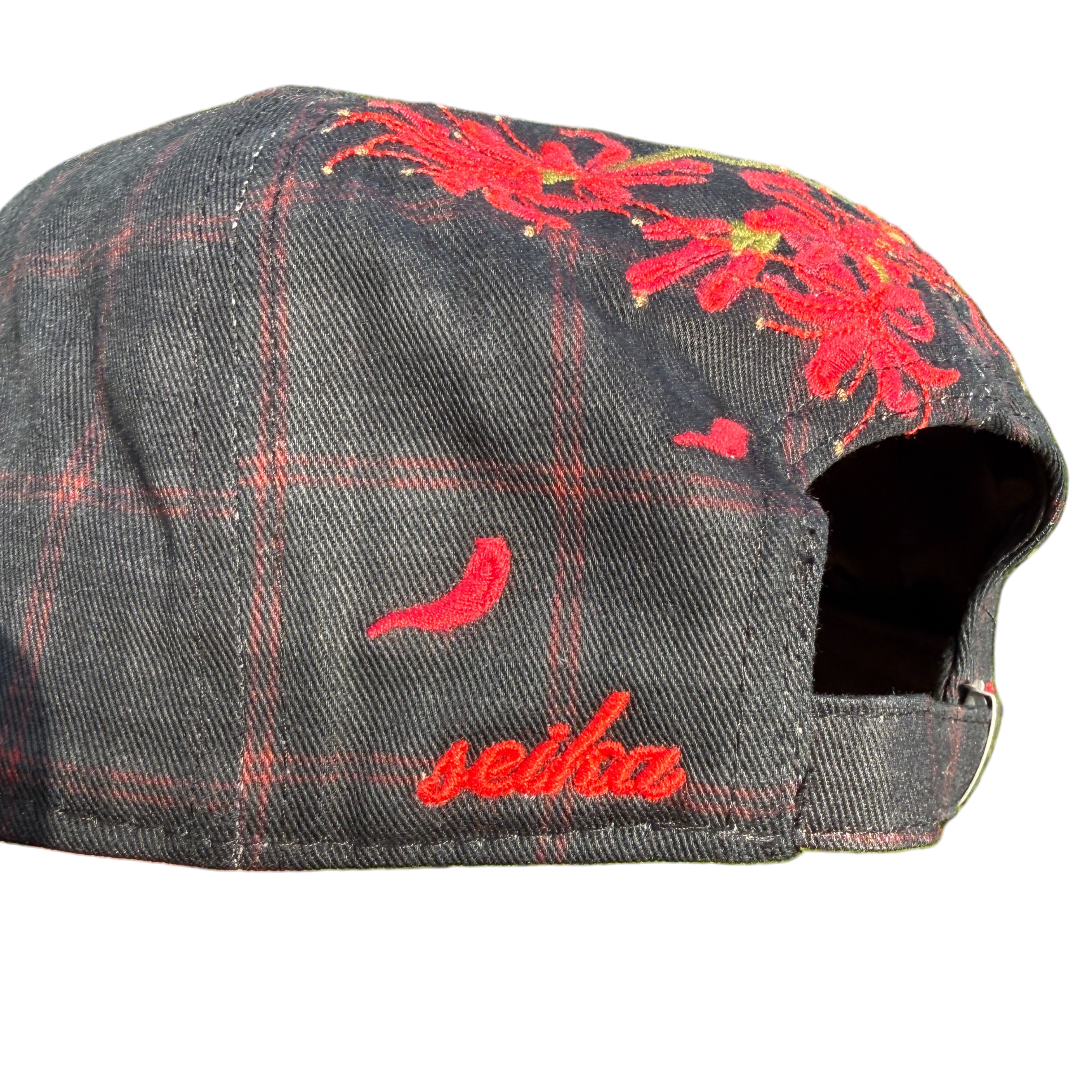 "spiderlily" embroidered satin-lined cap